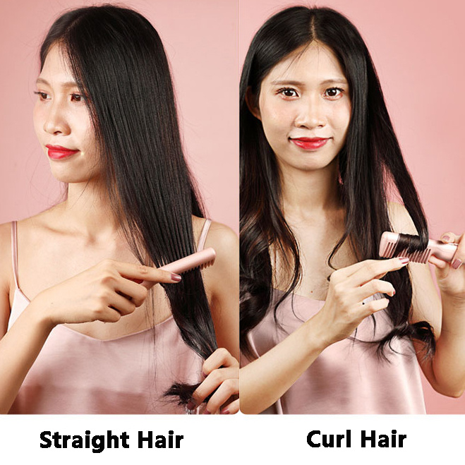 2 In 1 Wireless Straight Hair Comb Portable USB Charging Negative -Ion Smoothing Straightener Curling Comb Hair Brush - Image 3