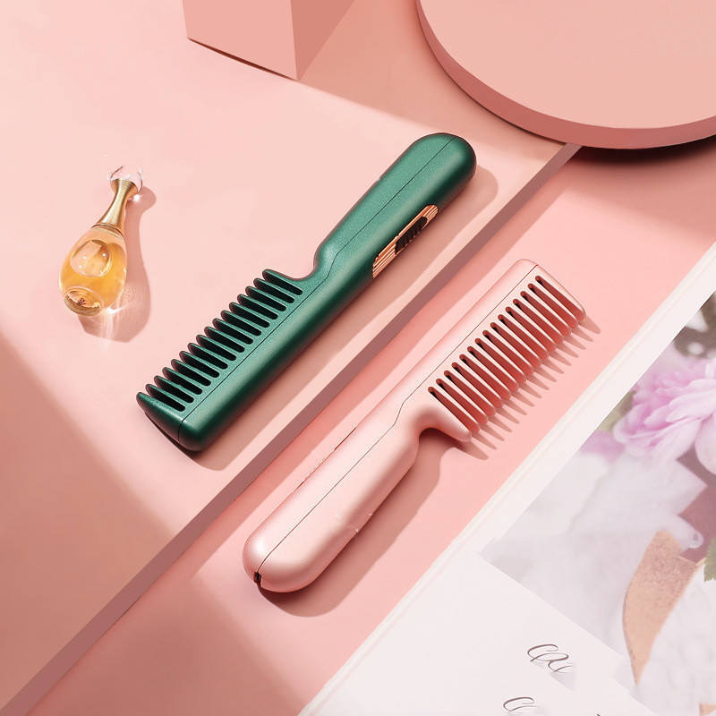 2 In 1 Wireless Straight Hair Comb Portable USB Charging Negative -Ion Smoothing Straightener Curling Comb Hair Brush - Image 2