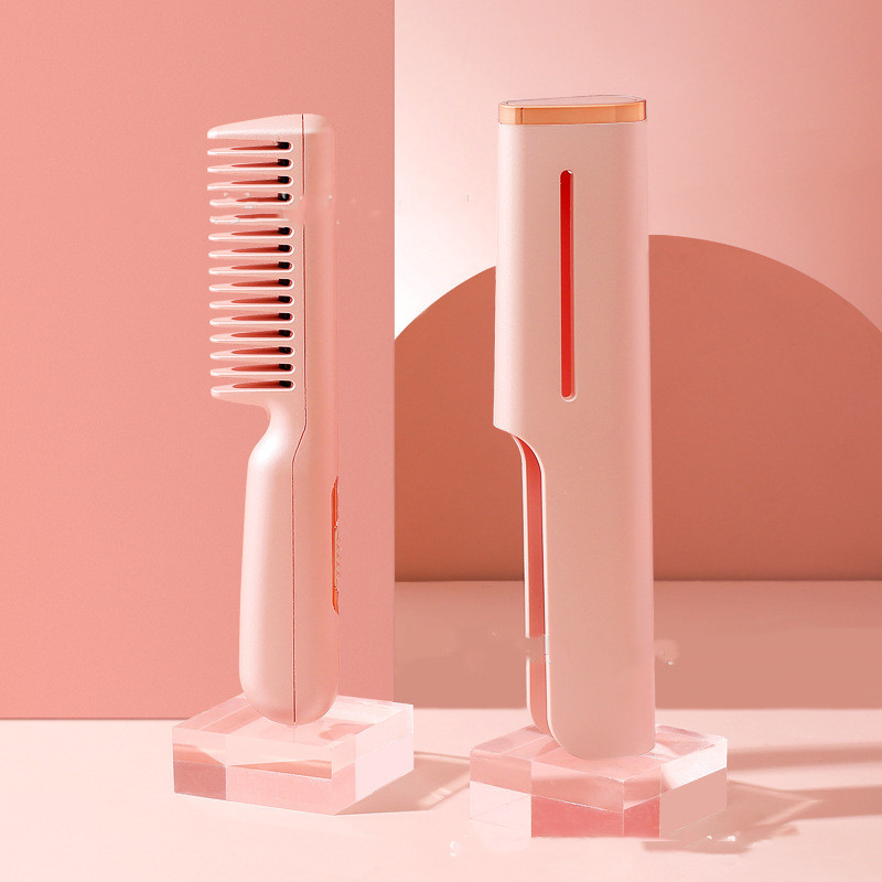 2 In 1 Wireless Straight Hair Comb Portable USB Charging Negative -Ion Smoothing Straightener Curling Comb Hair Brush - Image 4