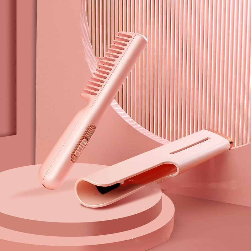2 In 1 Wireless Straight Hair Comb Portable USB Charging Negative -Ion Smoothing Straightener Curling Comb Hair Brush - Image 8